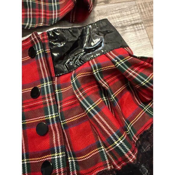 Vtg Foreplay Red Plaid Skirt & Top Set  Black Lace Cross Accents M/L Punk grunge - Picture 13 of 13